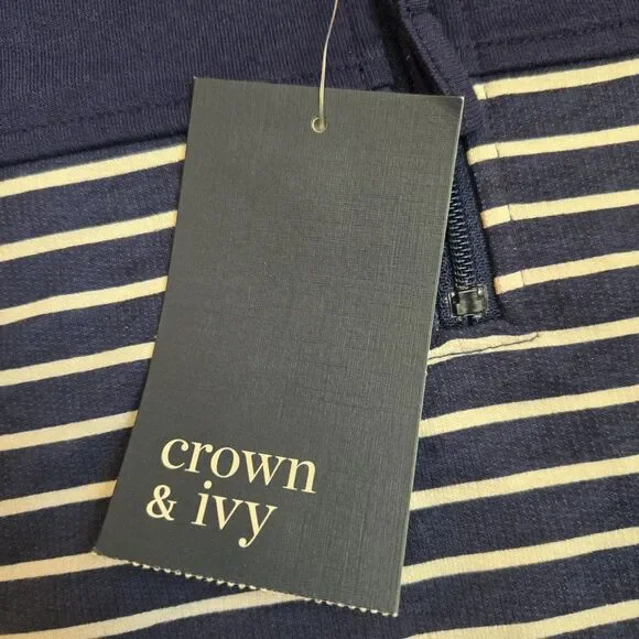 NWT Crown & Ivy Kids 3T Navy Half Zip Pullover Striped Cotton Blend Long Sleeve - Picture 4 of 8
